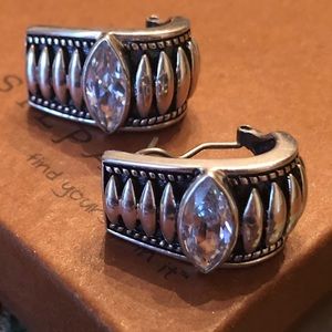 Rare Vintage Silpada Sterling Silver Marquise Cubic Zirconia Post Earrings P1292